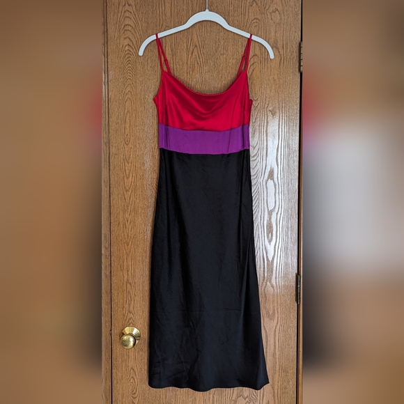 Express Silky Colorblock Strappy Dress, Black, Red and Purple- Size Small - Picture 4 of 13
